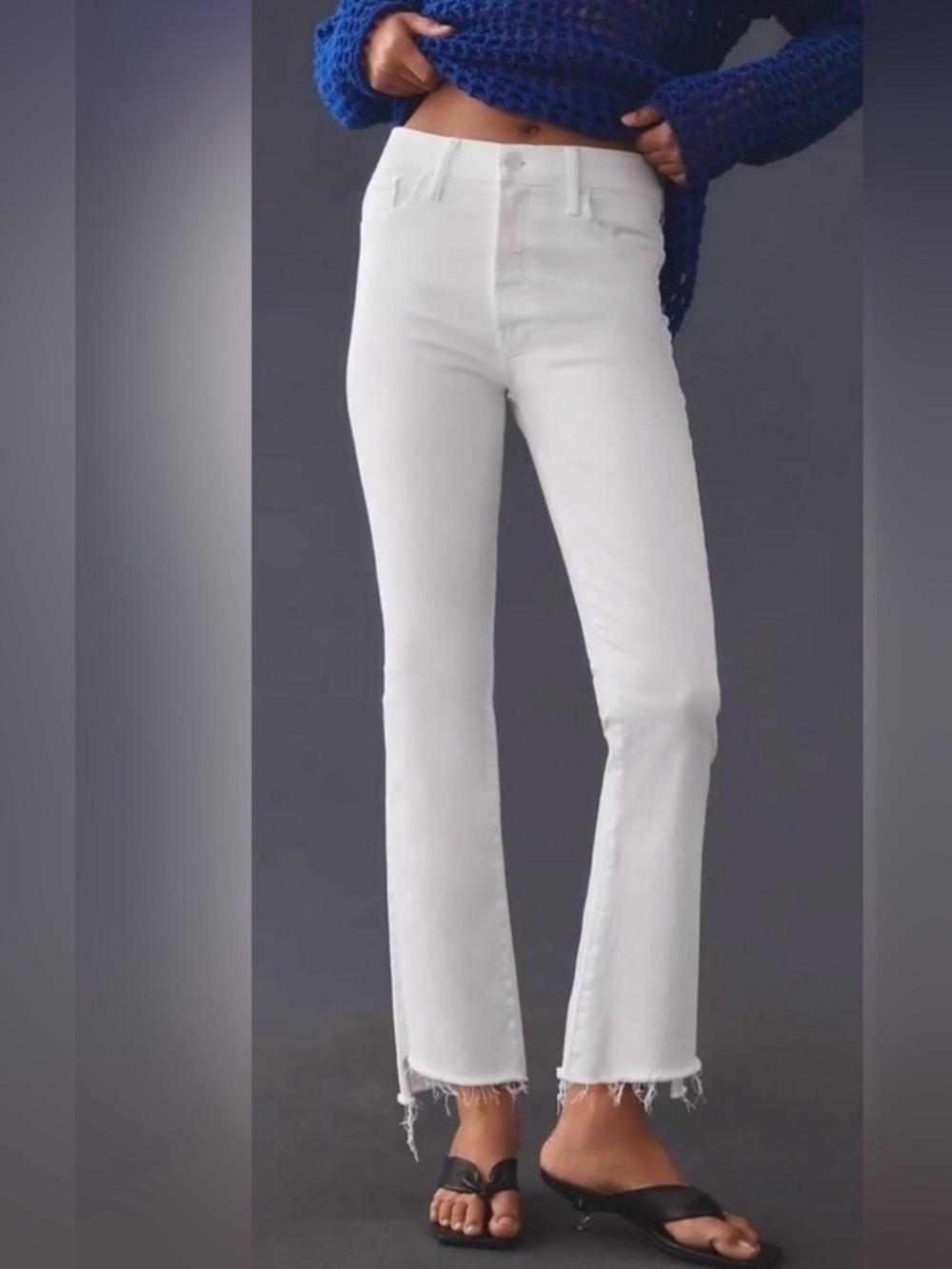 MOTHER White High-Rise Flare Jeans with Raw Hem